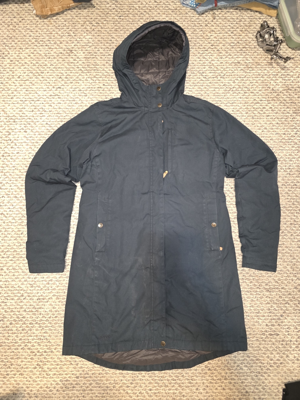 Fjallraven Women's Long Hooded Trench Coat in Navy
